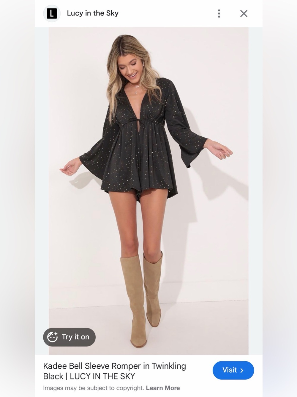 Kadee Bell Sleeve Romper in Twinkling Black